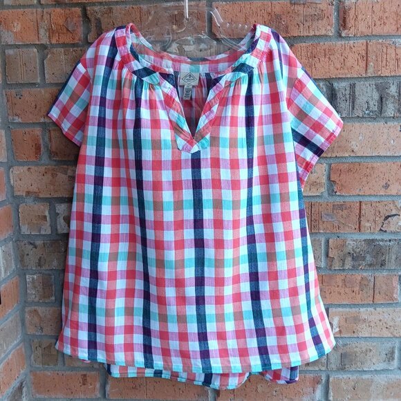 St. John's Bay Womens Top Blouse Short Sleeves Plaid Size 2X - Picture 2 of 8